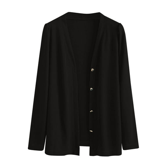 BODOAO Women's Button Down V Neck Long Sleeve Soft Knit Cardigan Sweater Women's Long Sleeve Ice Knit with Skirt V Neck Cardigan Black L