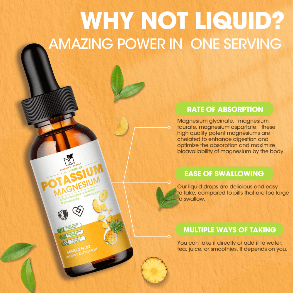 (2 Pack)Potassium Magnesium Supplement Liquid,Magnesium Liquid Drop with Magnesium Citrate,Calcium,Potassium,Vitamin D3, K2 - Magnesium Taurate Supplement for Bone,Heart,Energy,Muscle Support,4 OZ