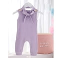 thumbnail image 2 of REORIAFEE Girls Boys Plus Size Jumpsuit Bodysuit Sleeveless Onesies Crewneck Cotton Rompers with Headband Jumpsuit Bodysuits Solid Color Overall Size 70 Purple, 2 of 4