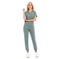 thumbnail image 3 of Conjunto de uniforme de trabajo de enfermera dividido con cuello en V, manga corta, bolsillo, ropa de enfermería deportiva de color sólido para el cuidado médico, 3 of 4
