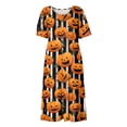thumbnail image 4 of Women's Round Neck Halloween Patchwork Print Dress with Pockets Short Sleeve Loose Midi Dress Casual Fall Outfit for Daily Wear Yellow L, 4 of 6