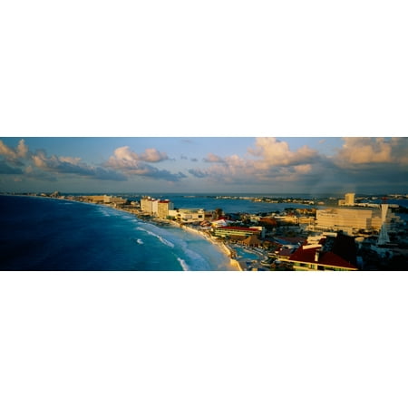 Aerial view of hotels and resorts on the beach Cancun Mexico Poster