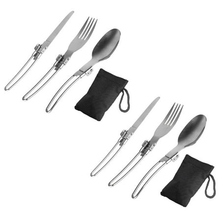 

2X Spork Fork Stainless Steel Fold Knife Utensil Spoon Set Combo Picnic Camp Cutlery Tableware Flatware