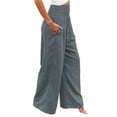 thumbnail image 3 of Frontwalk Womens Cotton Linen Loose Fit Casual Pants Elastic Waist Yoga Summer Beach Trousers Pants with Pockets Gray XL, 3 of 5