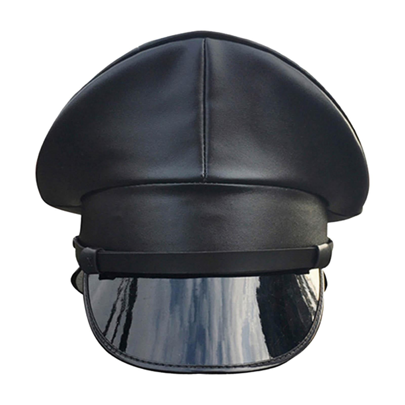 Hat Deluxe Officer Hat Props Peaked Hat PU Leather Hat Black 57