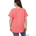 thumbnail image 4 of Zenana Women's Round Neck Heavy Woven Boat Neck Rolled Short Sleeve Blouse Top, 4 of 4