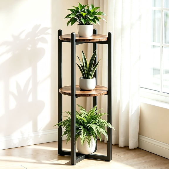 Housolution 3 Tier Plant Stand, Indoor Corner Tall Plant Shelf, Water Dispenser Stand, Multi-Purpose Metal Floor Storage Rack for Living Room Balcony Garden