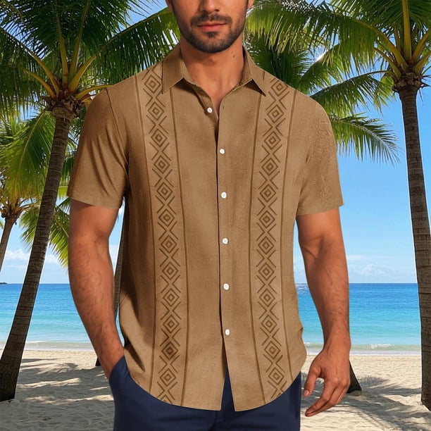 Blusa y camisa de manga corta con cuello vuelto Camisa casual para hombre Camisa de bolos vintage de manga corta Camisas de verano de playa cubana Camisa con botones Blusa para hombre Poliéster