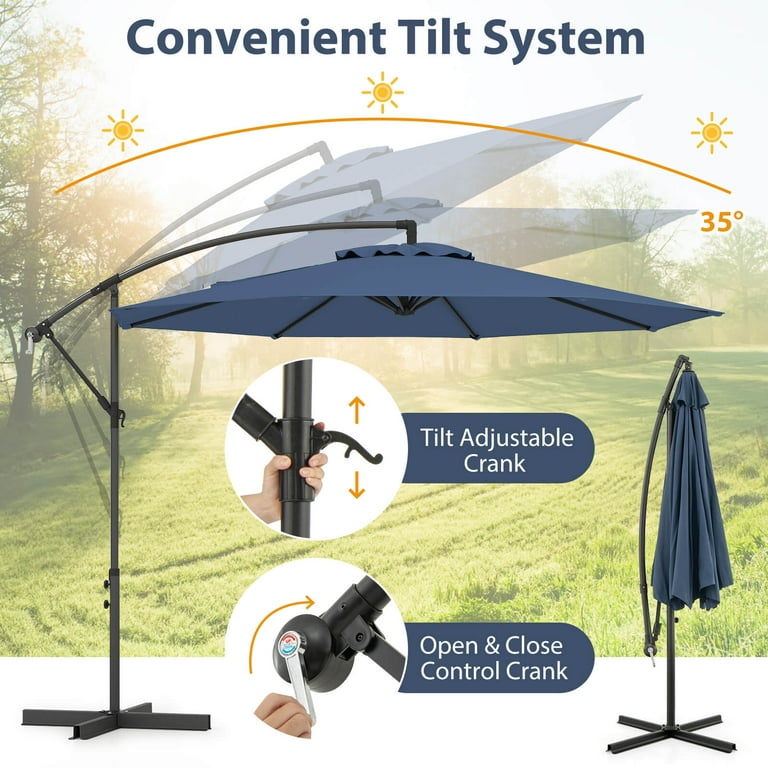 blissun patio umbrella Blissun 9' Outdoor Aluminum Patio Umbrella, Striped Patio Umbrella, Market  Striped Umbrella with Push Button Tilt and Crank (Navy Blue)