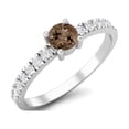 thumbnail image 2 of 0.65 Ctw Rond Fumé Quartz 925 Sterling Silver Solitaire Accents Femmes Bague de Mariage, 2 of 3