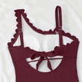 thumbnail image 6 of NMMUED Swimsuit for Women One Shoulder Scalloped Bathing Suit One Piece Tummy Control Full Coverage Ruched Swim Suits Wine S, 6 of 7