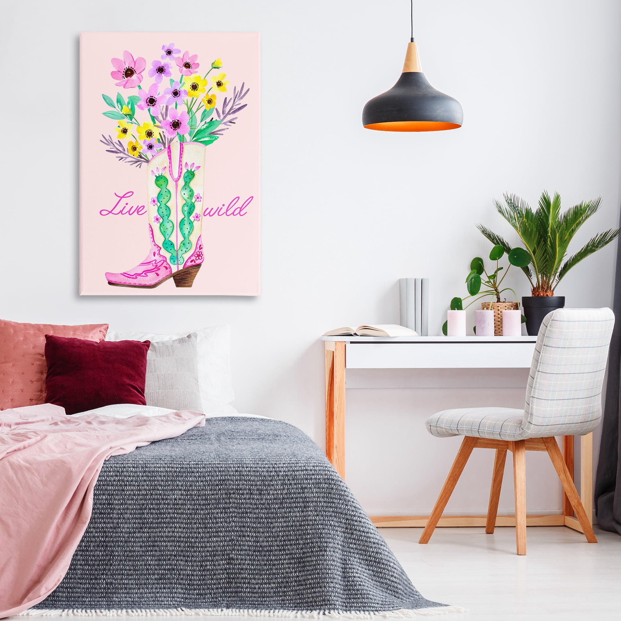 Stupell Industries Live Wild Cowgirl Boot Botanical & Floral Painting Gallery Wrapped Canvas Art Print Wall Art, 30 x 45