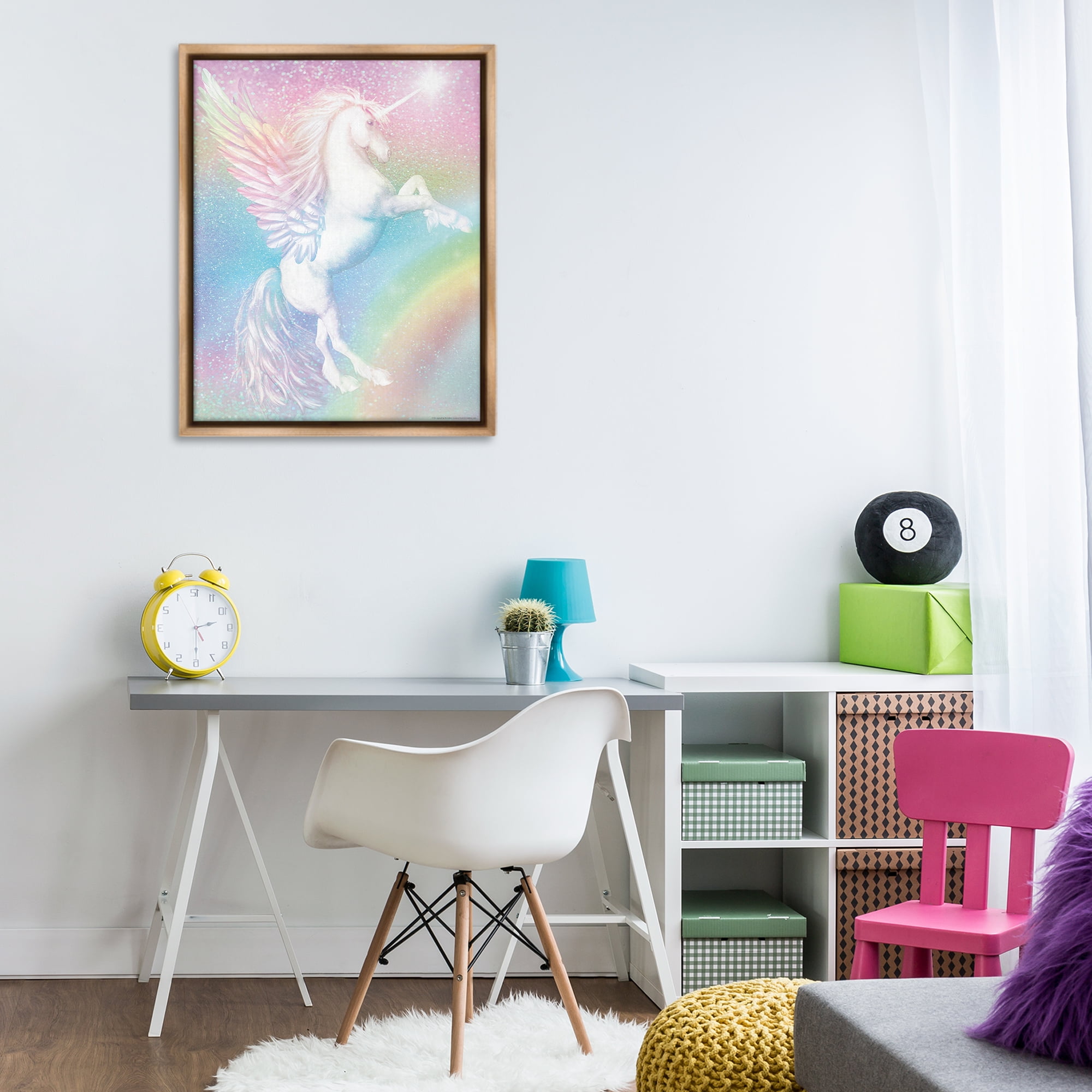 Stupell Industries Pastel Glitz Unicorn Fantasy & Sci-Fi Painting Brown Floater Framed Canvas Art Print Wall Art, 25 x 31
