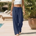 thumbnail image 4 of Plus Size Pants, Linen Drawstring Pants with Pockets, Solid Loose Casual Joggers, Breathable Summer Wide Leg Trousers, 4 of 9