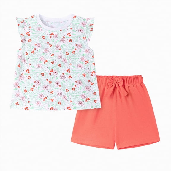 ZHANGDER Toddler Baby Girls Clothes 1T 2T 3T 4T 5T T-Shirts Shorts Clothing Set Ribbed Knit Cute Outfits Set 2 Pieces Shorts Set, Orange 3T