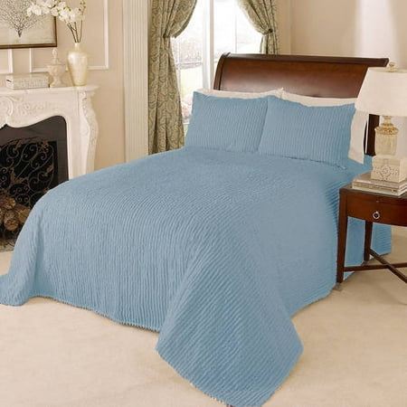 Beatrice Home Fashons Channel Chenille Bedspread Queen Blue