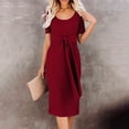 thumbnail image 2 of Women's Trendy Dress Basic Crewneck T Shirt Dress Casual Belted Office Dress Solid Color Short Sleeve Party Slim Dress, 2 of 5