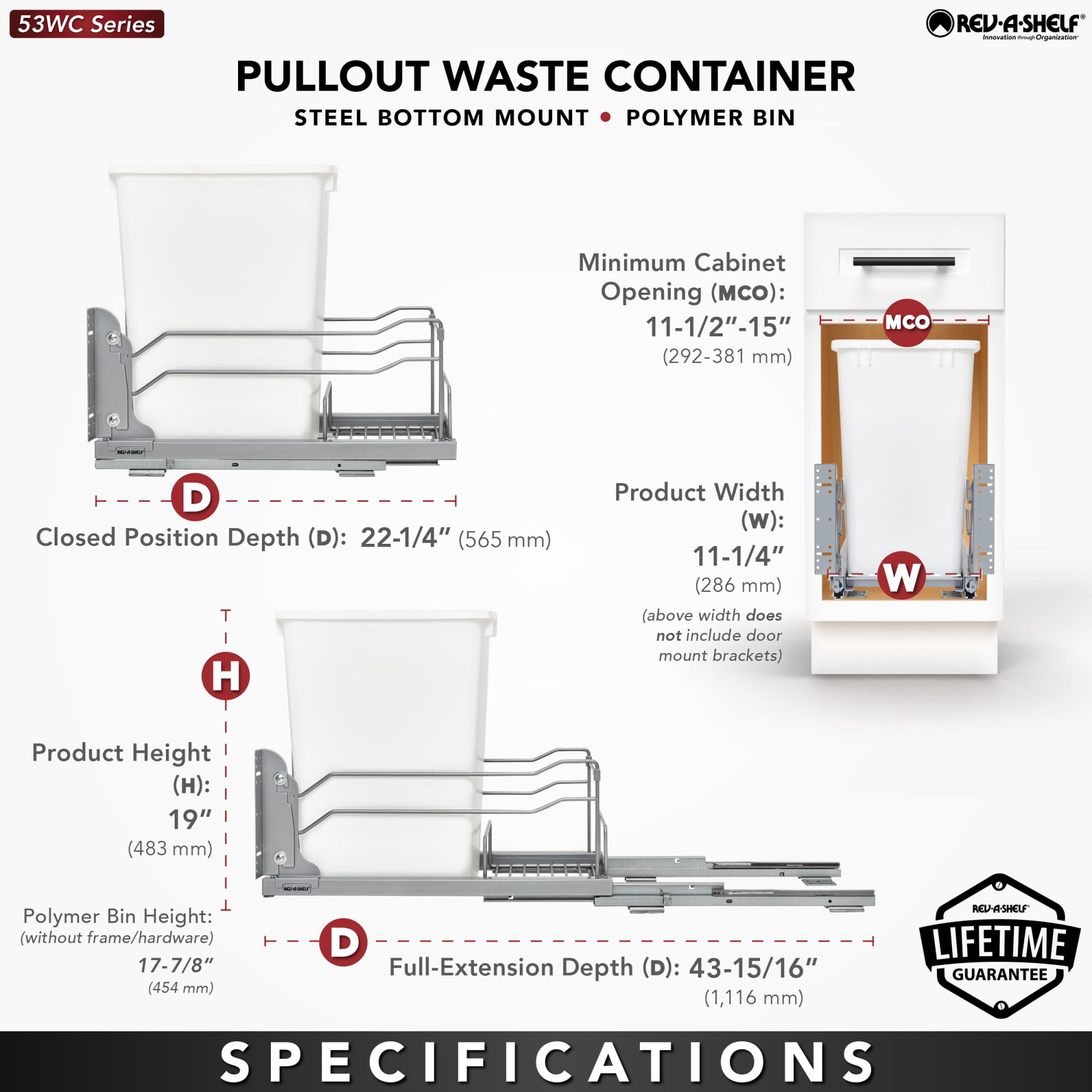 Rev-A-Shelf 35 Quart Pullout Waste Container Trash Can w/ Soft-Close Slides
