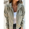 thumbnail image 4 of Women'S Solid Color Corduroy Jacket Minimalist Style Hooded Zip Front Coat Casual Outerwear Khaki M, 4 of 8