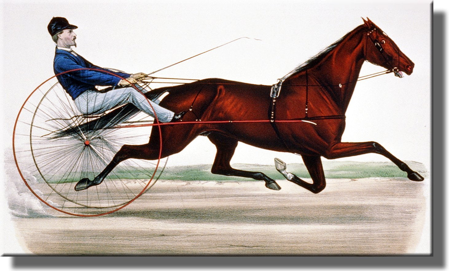 Vintage Horse Race Picture on Stretched Canvas, Wall Art Décor, Ready