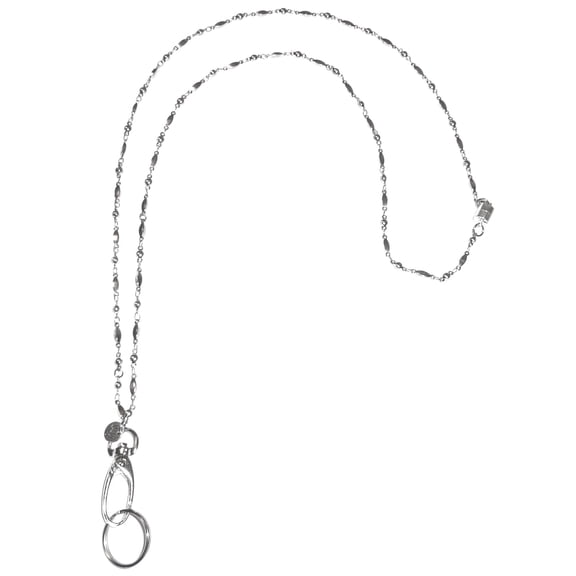 Hidden Hollow Beads Stainless Steel Chain Lanyard and badge holder 34 inches, Women's Fashion Necklace Lanyard (Stainless Steel -Breakaway Clasp)