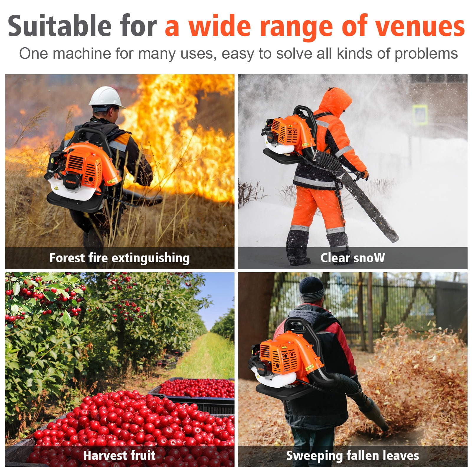 Backpack Gas Leaf Blower 43CC, 665CFM 2800 RPM 2 Stroke Grass Lawn Blower Air Cooling Gasoline Backpack Grass Blower with Air-Cooled, Snow Blower for Outdoor