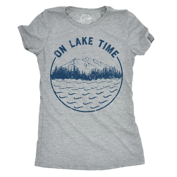 Womens On Lake Time T Shirt Funny Summer Vacation Outdoors Tee for Ladies (Heather Grey) - XXL