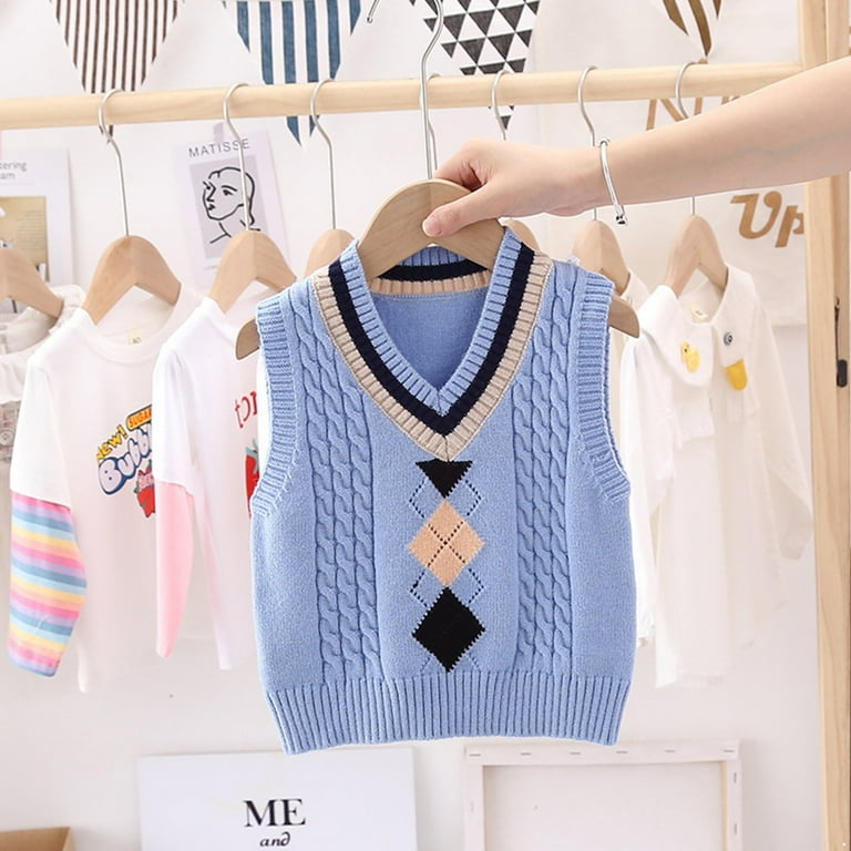 Aislor Boys Girls V Neck Knitted Sweater Vest Kids Uniform