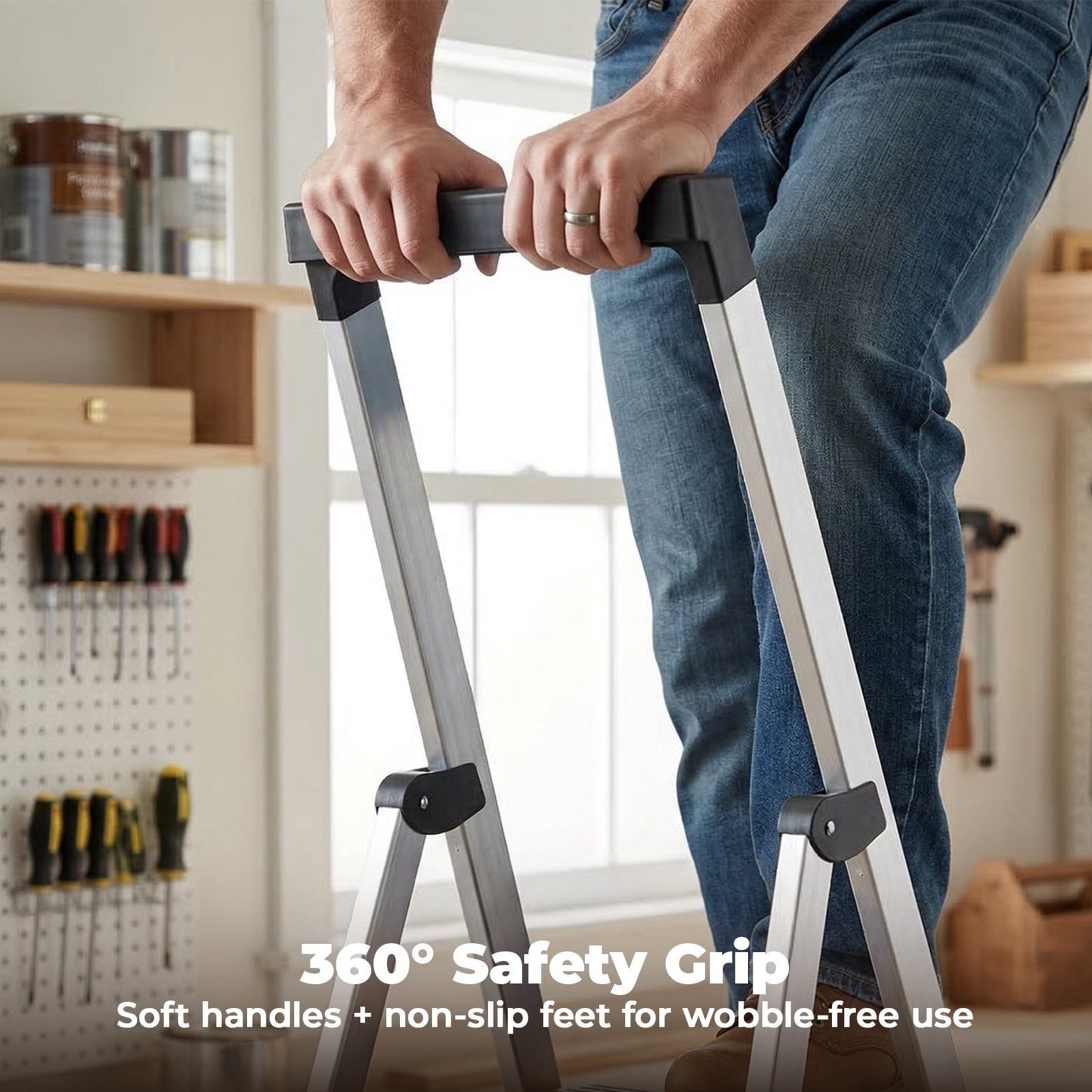 Alvantor 6-Step Folding Aluminum Ladder, 330 lbs Capacity, Lightweight with Anti-Slip Steps & Handrail