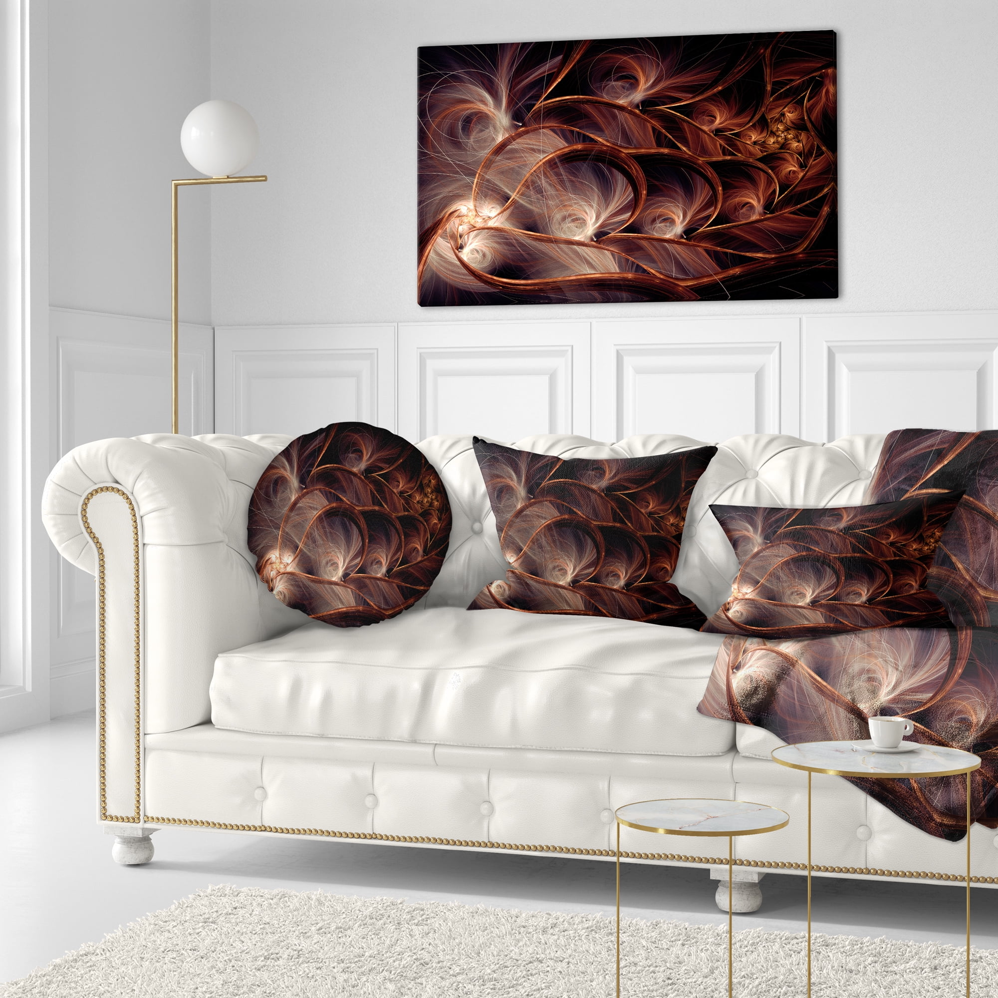 Designart 'Glittering Brown Fractal Flower on Black ' Floral Canvas Art Print
