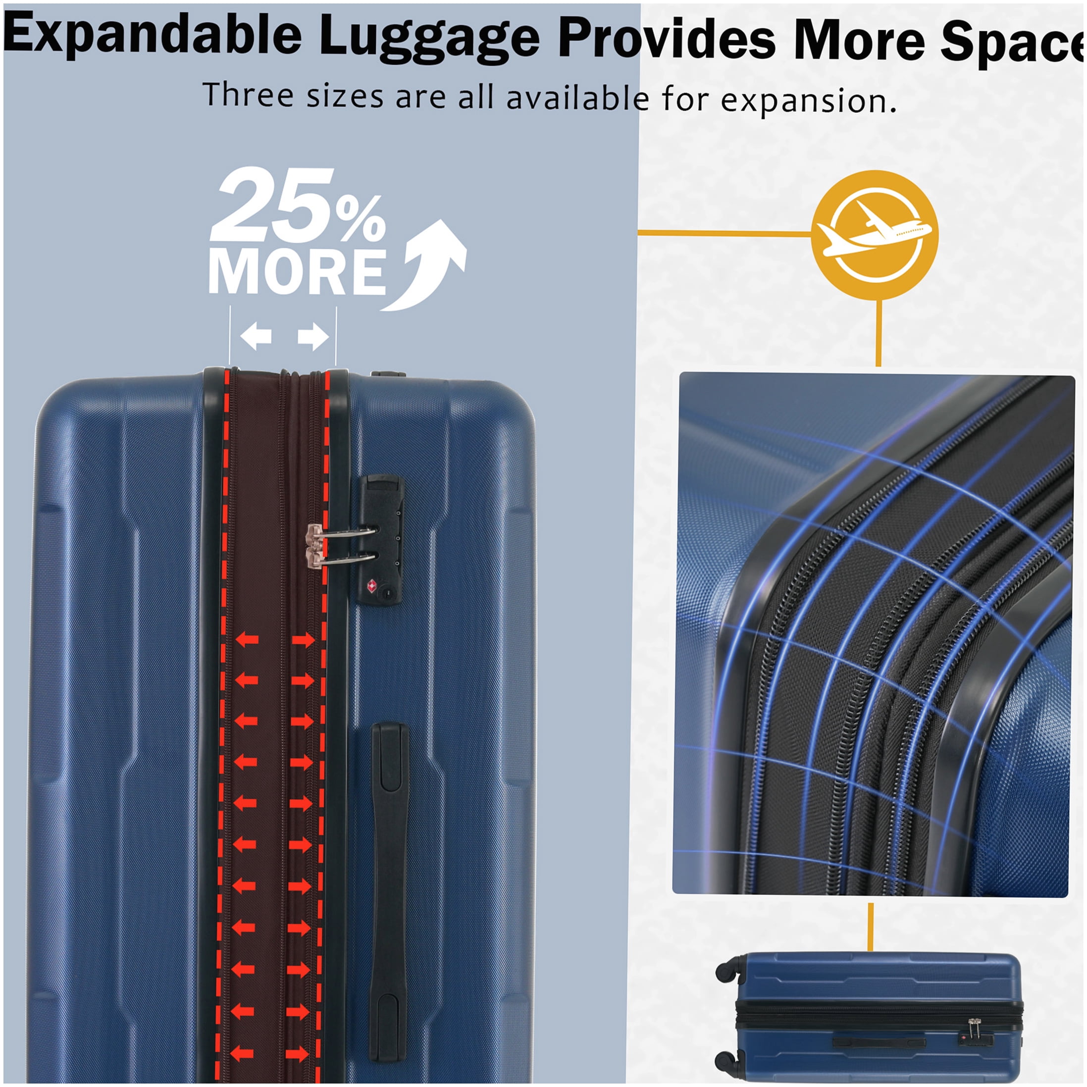 Lightweight ABS Expandable Suitcase Set with TSA Lock, 20in & 24in Blue Spinner Wheel Luggage Combo
