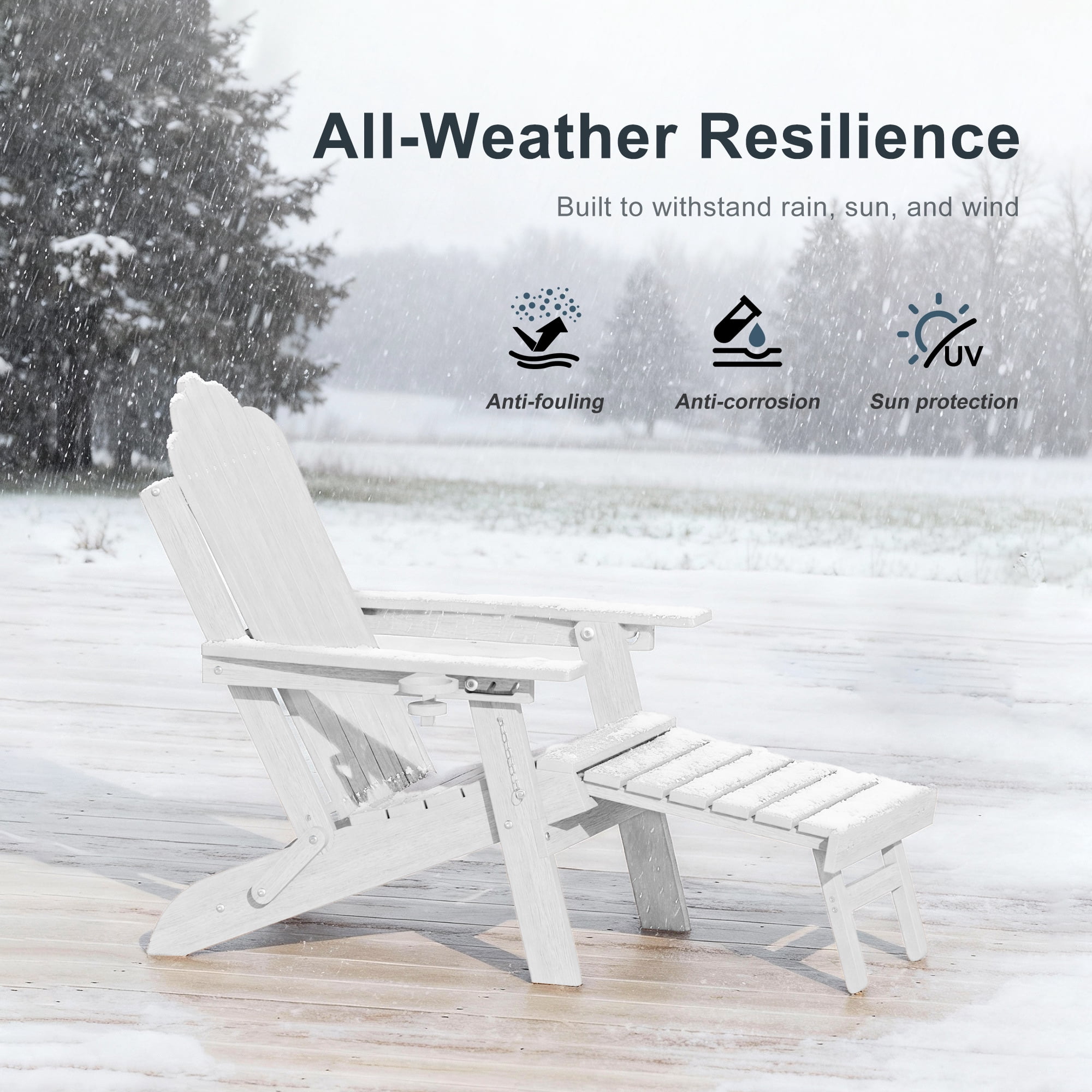 ACEGOSES Foldable Outdoor Adirondack Chair with Cup Holder, 3-Position Adjustable HDPE Plastic for Patio, Fire Pit, Deck, White