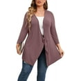 thumbnail image 2 of Daystry Plus Size Cardigan for Women 3/4 Sleeve Casual Open Front Light Cardigan Mauve-4X, 2 of 9