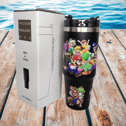 TERMO MARIO BROS DE ACERO INOXIDABLE 30 ONZAS CON POPOTE