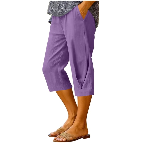 MLCDZ Women's Capri Pants Plus Size Casual High Waist Knee Length Trousers with Pockest Solid Color Side Split with Side Buttons Pants Red XL