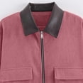 thumbnail image 5 of OIOLOYJM Womens Corduroy Jackets Causal Contrast Collar Zip Up Long Sleeve Comfortable Cropped Jackets Fall Winter Casual Vintage Basic Outdoor Coat with Pockets Hot Pink L, 5 of 5