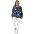 thumbnail image 3 of DARING DIVA  Women's Plus Floral Square Neck Blouse 2X Navy Blue, 3 of 6