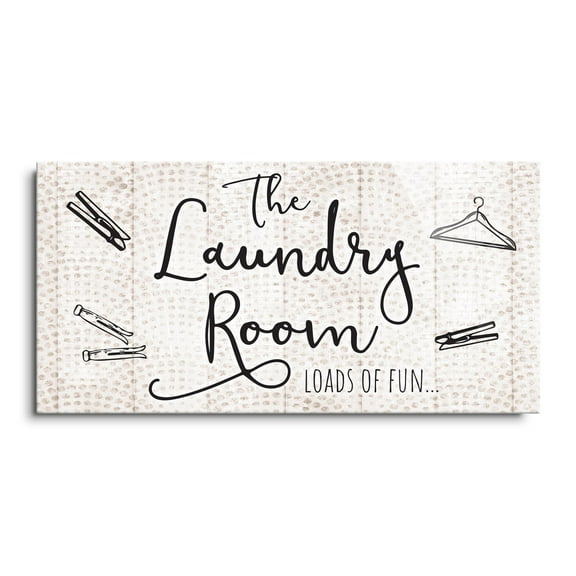 Laundry Room Loads Fun Grey Dot Scallops 24 x 12 Glass Wall Hanging Sign