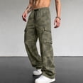 thumbnail image 2 of Men's Cargo Pants with Pockets Drawstring Long Trousers Relaxed Fit Stretch Work Pants, 2 of 5