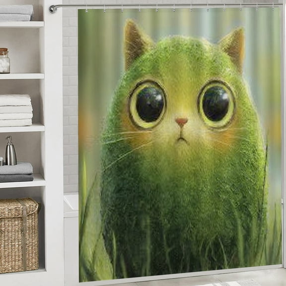 RKSupls Happy New Year Shower Curtain, Avocado Cat Shower Curtain with Hooks for Christmas Home Bathroom Decor Washable Curtains, 72x72 in