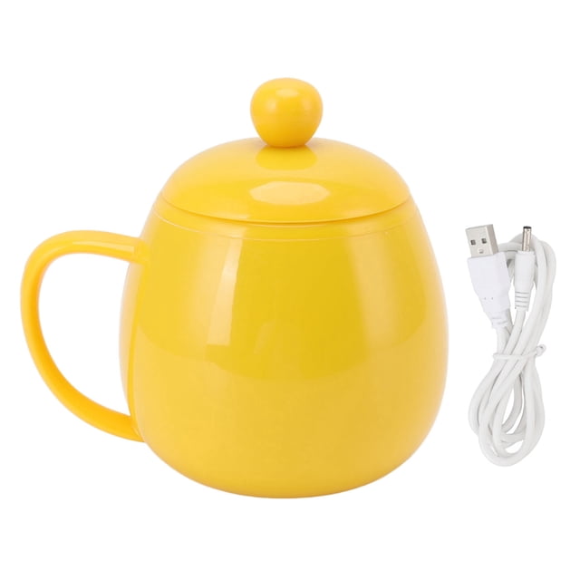 Taza de aislamiento eléctrico de 280 ml, taza de aislamiento portátil de acero inoxidable de gran calibre de 5 V, alimentada por USB, para viajes, color amarillo