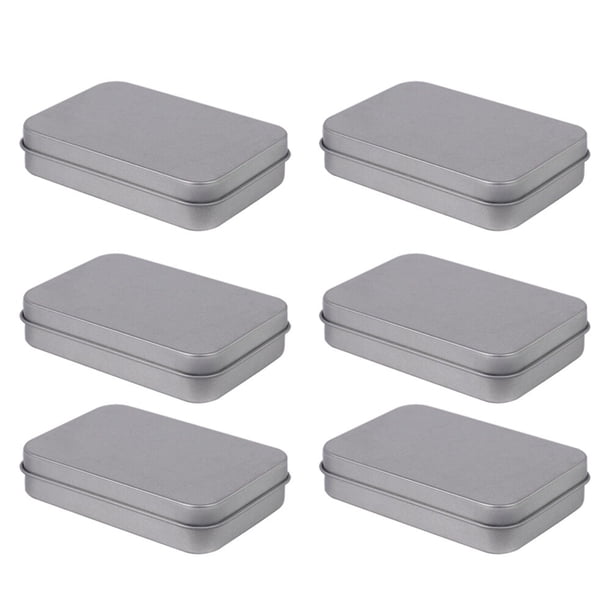 Cajas de hojalata rectangulares 6pcs Contenedores de estaño con bisagras Organizador de caja de almacenamiento vacío