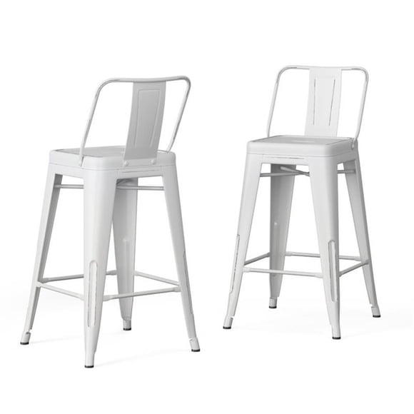 Simpli Home Rayne Tabouret de Bar en Métal de 30 Pouces en Blanc Vieilli (Ensemble de 2)