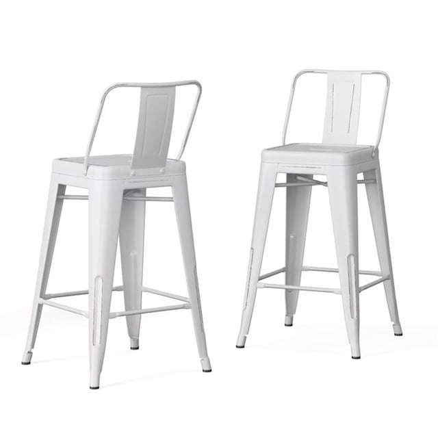 Simpli Home Rayne Tabouret de Bar en Métal de 30 Pouces en Blanc Vieilli (Ensemble de 2)