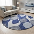 thumbnail image 2 of HomeRoots 663080 8 ft. Navy Blue, Ivory & Gray Ogee Washable Round Area Rug with UV Protection, 2 of 9