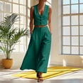 thumbnail image 6 of Sheghy Pajamas for Women Set 100%Cotton Women Loose Pocket Solid Sleeveless Vest V-Neck Button Top & Pants 2 Piece Outfit, 6 of 7