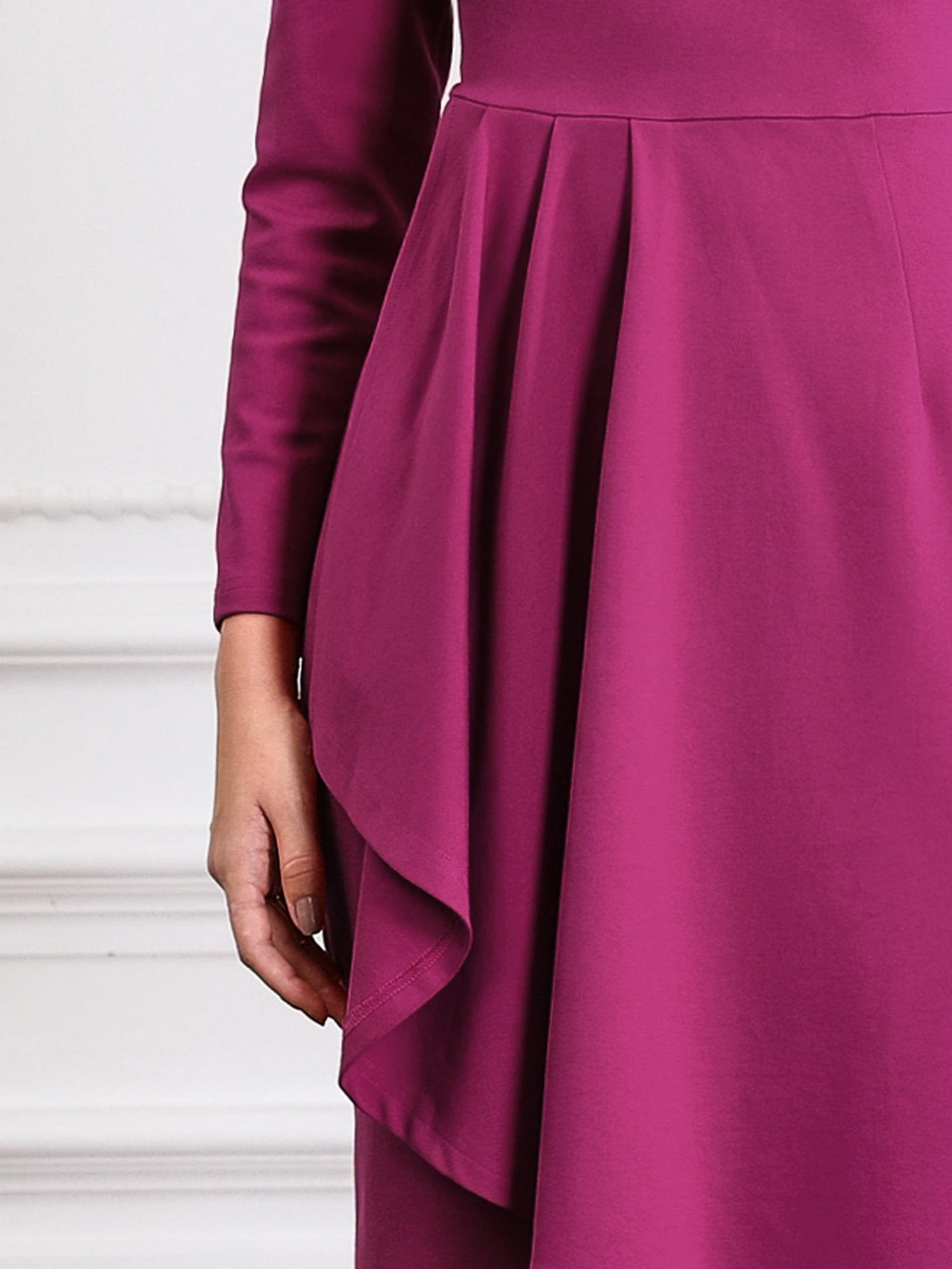 DARING DIVA Ruffle Pencil V Neck Long Sleeve Bodycon Sheath Dress M Fushcia