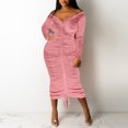 thumbnail image 4 of Sngxgn Women's Long Sleeve Ruched Bodycon Dress Square Neck Party Midi Dresses(Pink,XL), 4 of 9