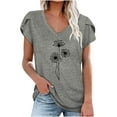 thumbnail image 2 of Oalirro Women's Tops, Tees & Blouses Women Blouses and Tops Fashion Fashion Women's Summer V-Neck Short Sleeve Print Casual T-shirt Blouse Gray, 2 of 4