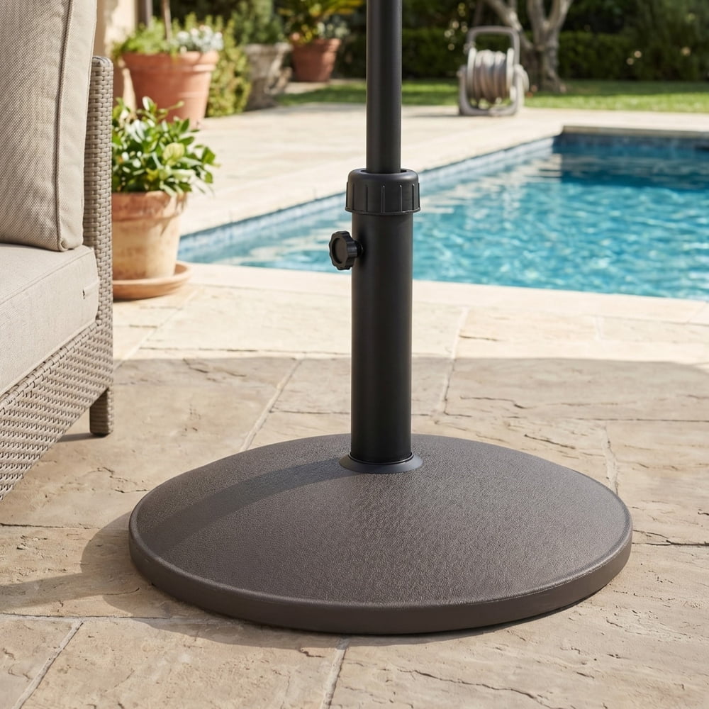 Outdoor 35-lb Round Brown Resin & Concrete Patio Umbrella Base, Weather-Resistan